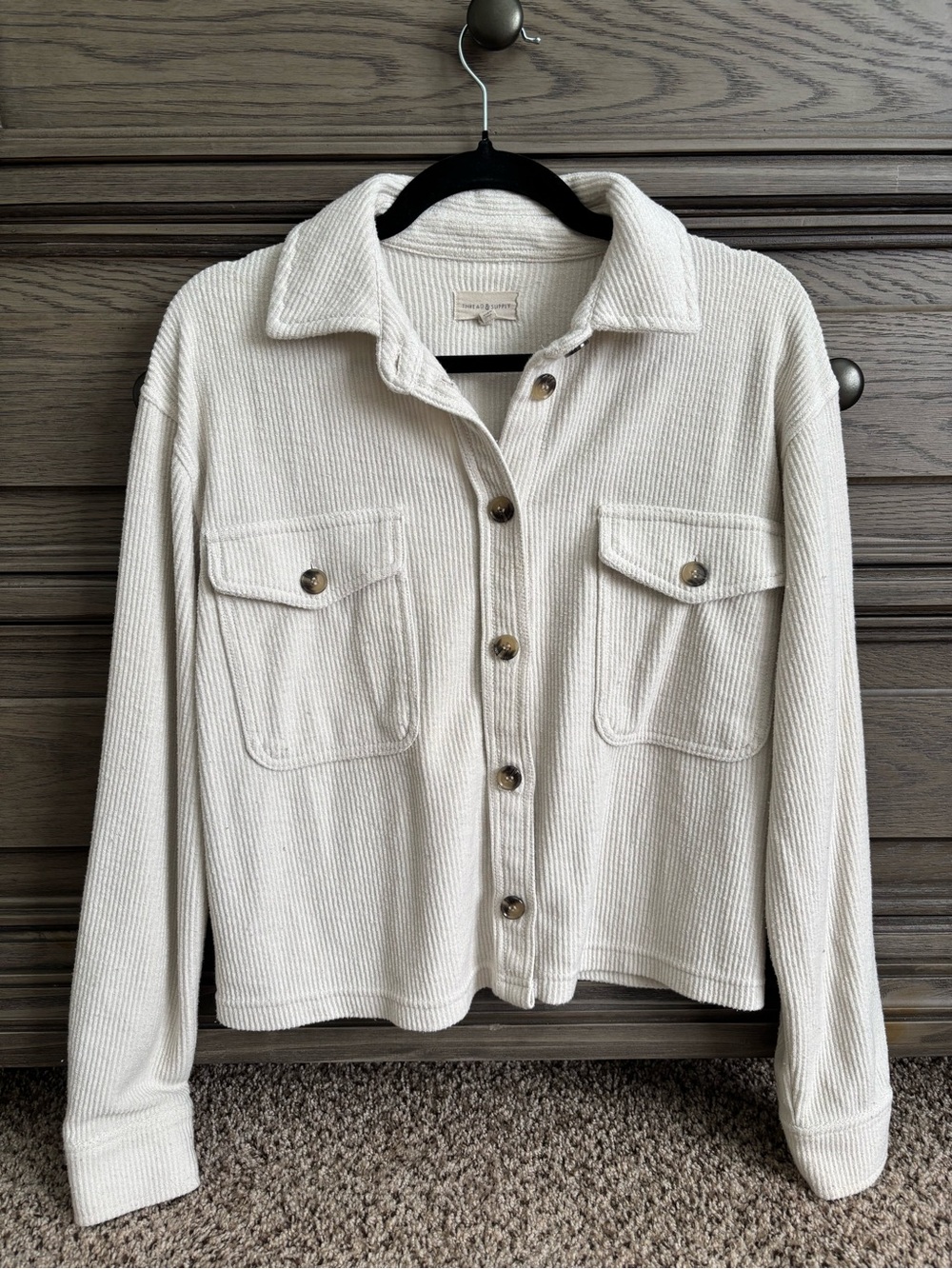 Women's Cream Button-Up Shacket Jacket